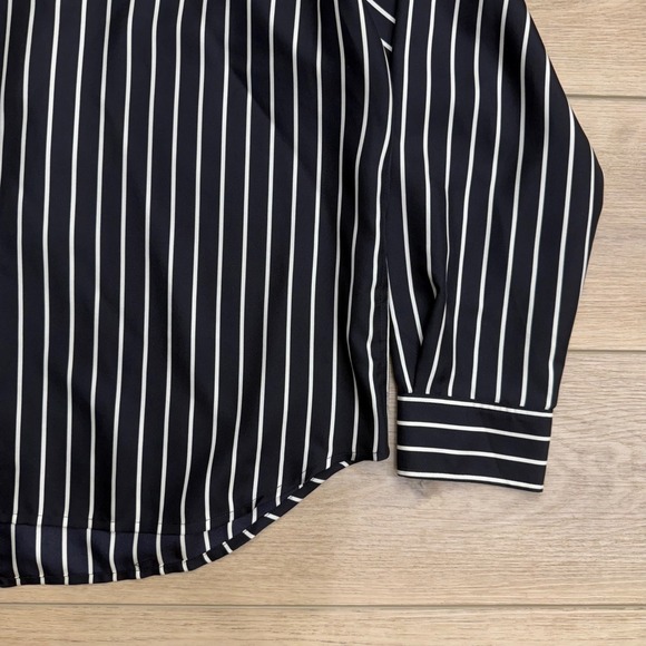 LRL Ralph Lauren Silk Black White Striped‎ Ruffle Front Dark Coquette Goth L - Picture 10 of 15